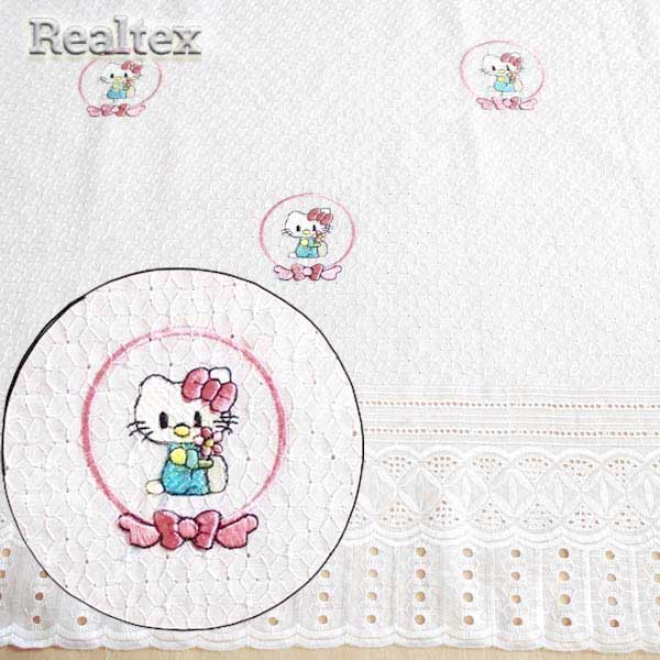 Ткань вышитая  "Котенок" ширина 112см цв.розовый