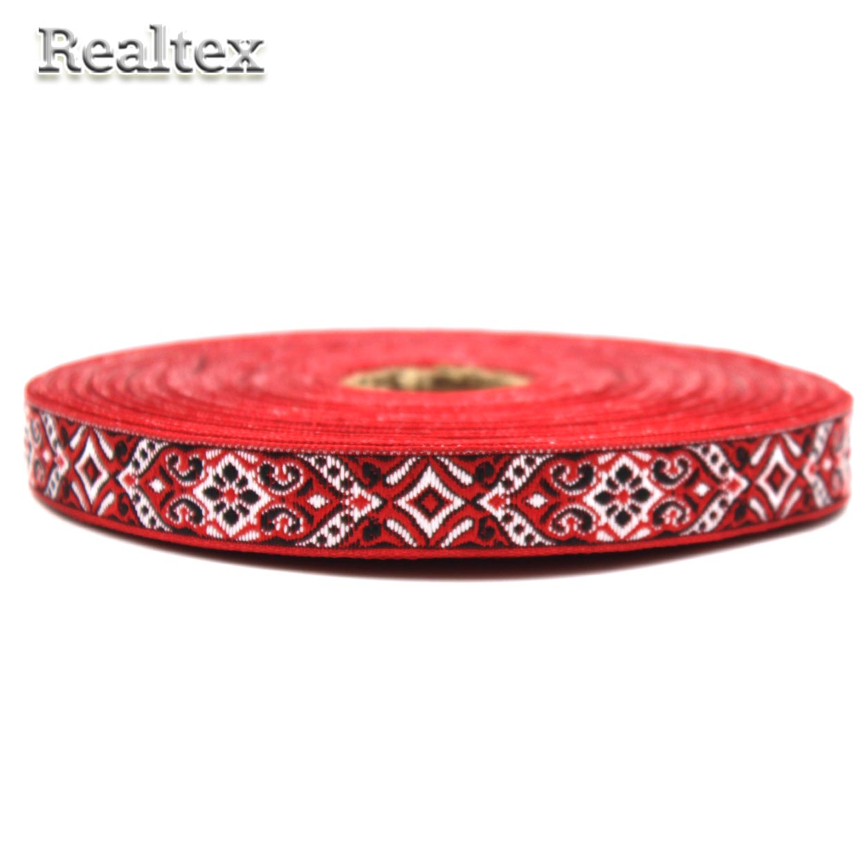 Тесьма жакардовая 18мм с1851г17 рис.9188 (25м) цв.красный/белый