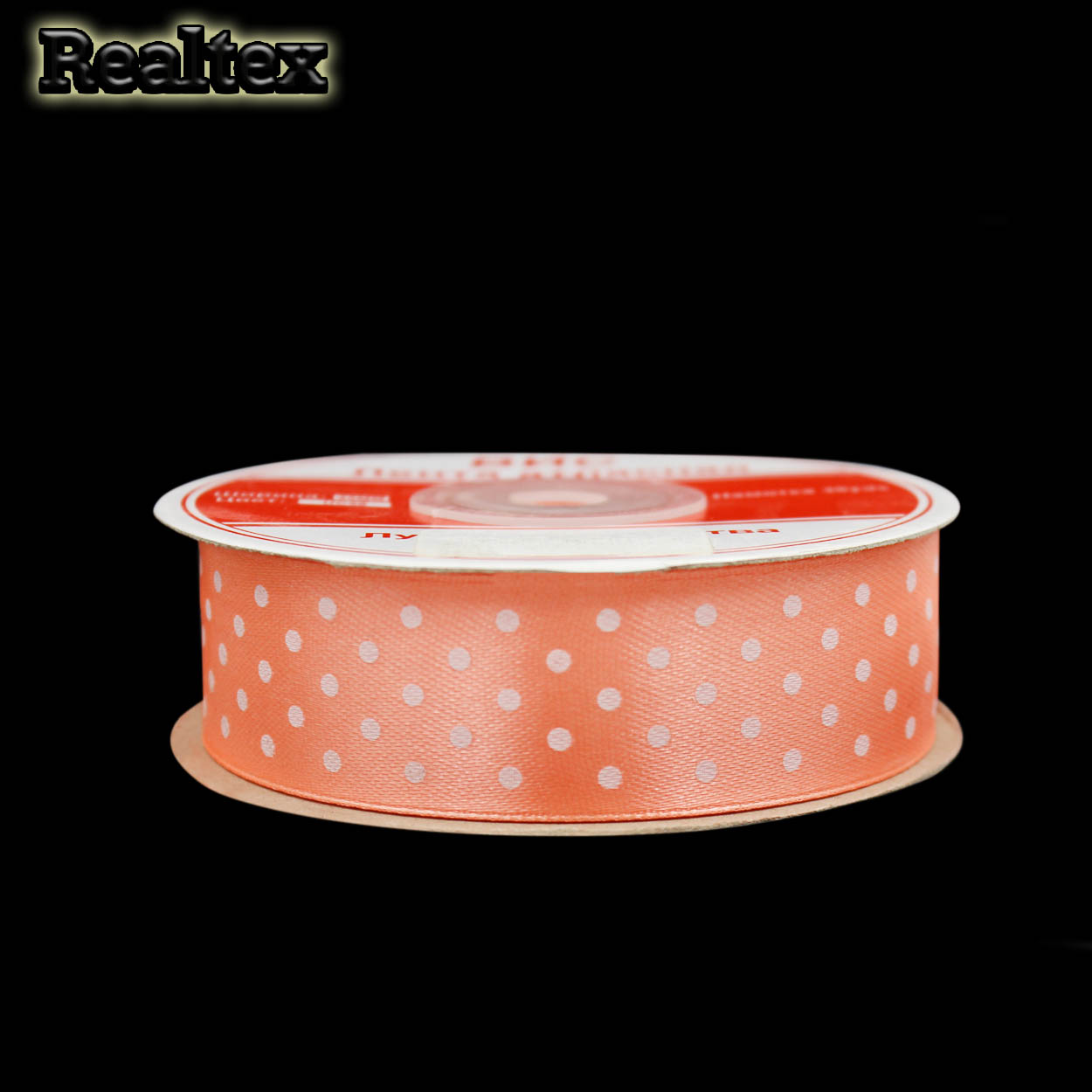 Лента атласная с рисунком 25мм RS "Горох" цв.056 св.оранжевый