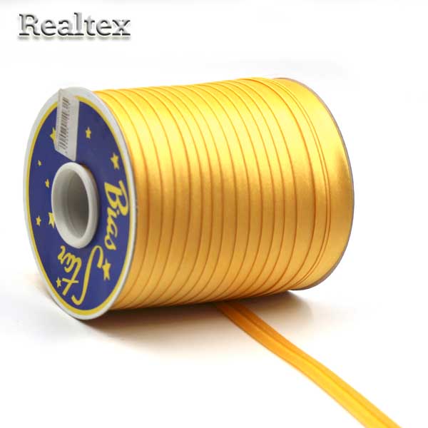 Косая бейка атласная 15мм (132м) цв.F110 яр.желтый