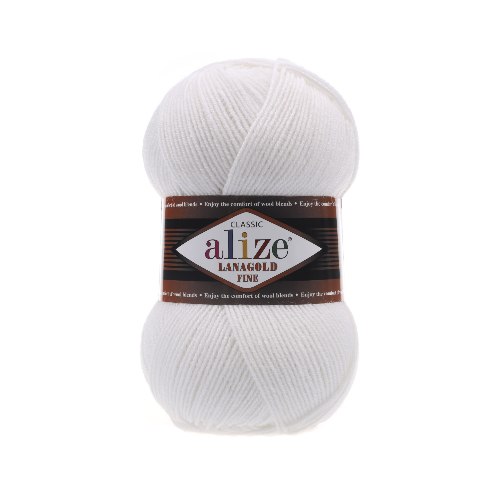 Пряжа Alize "Lana Gold Fine" (100гр) цв.белый 055