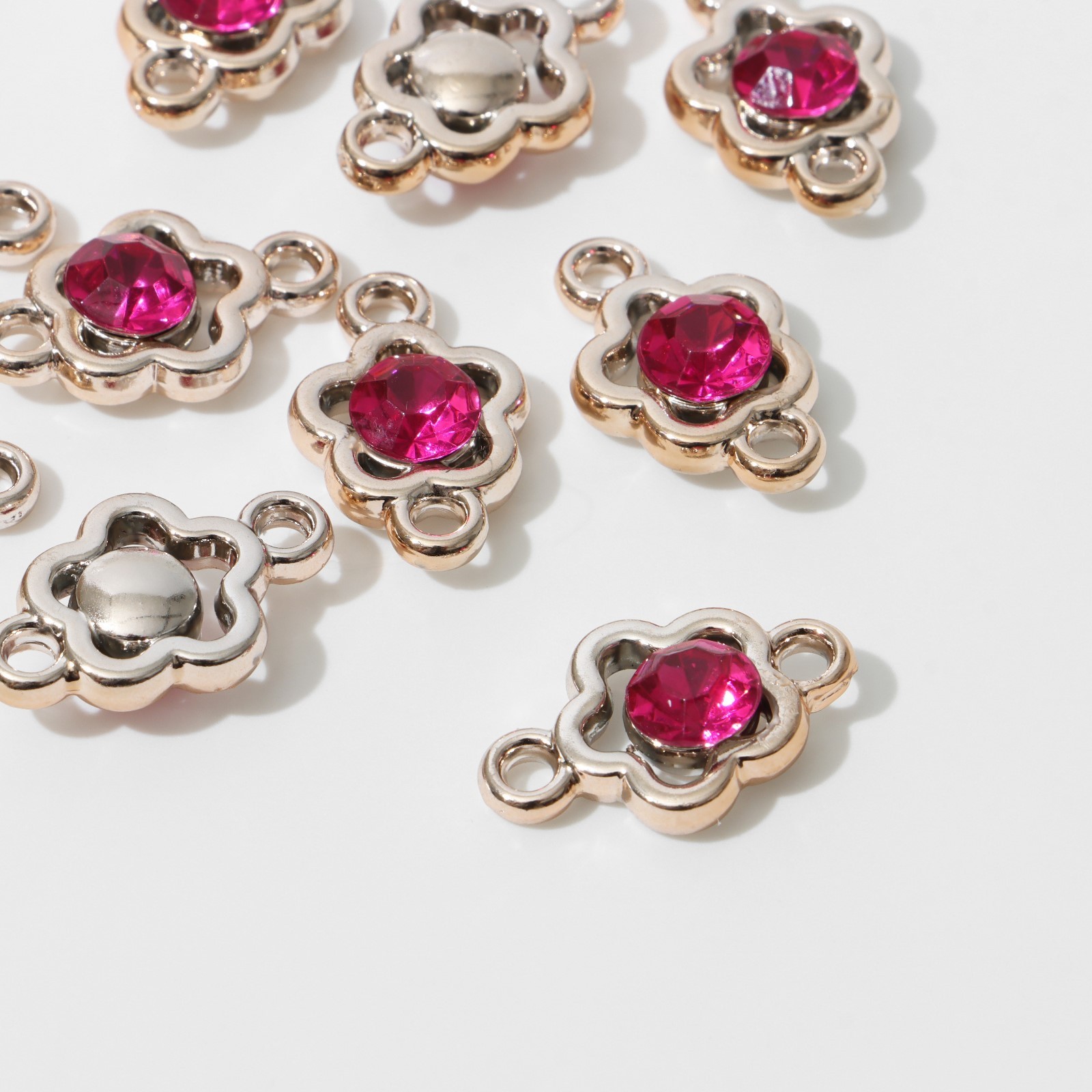 Коннектор для бижутерии 9908574 "Цветок" (10шт) цв.ярко-розовый в золоте