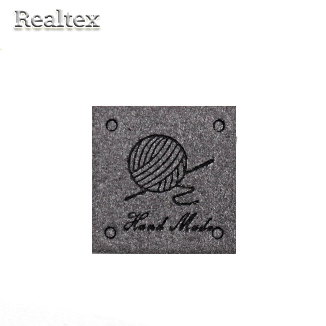 Бирка пришивная замша Realtex №06 "HandMade" цв.темно-серый