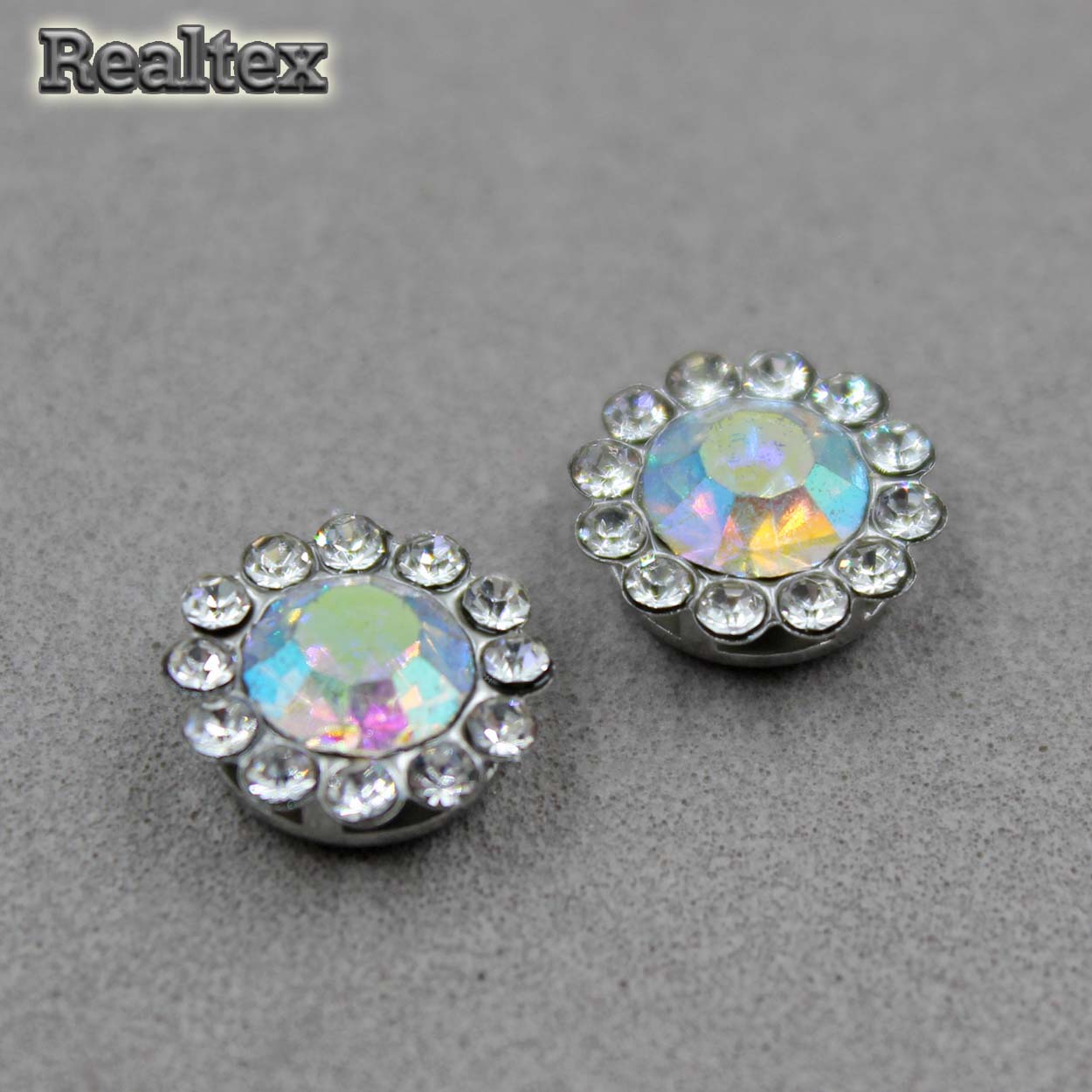 Стразы пришивные стекло в оправе Realtex "цветок" 8мм цв.24 AB/Crystal