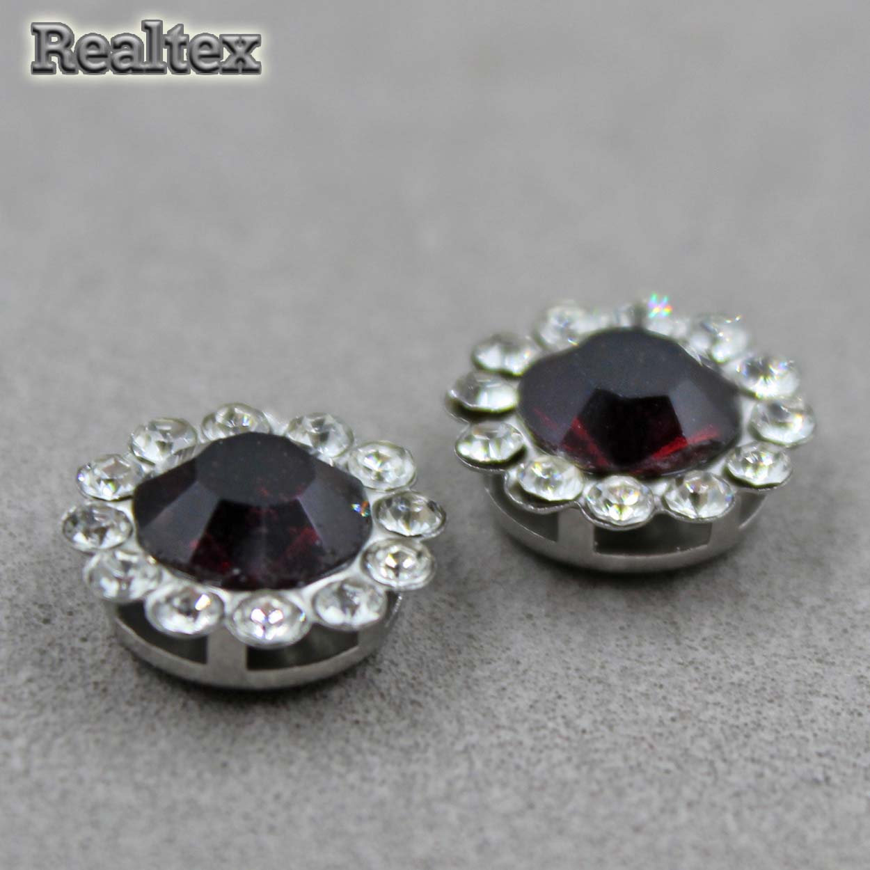 Стразы пришивные стекло в оправе Realtex "цветок" 12мм цв.16 Burgyndy/Crystal