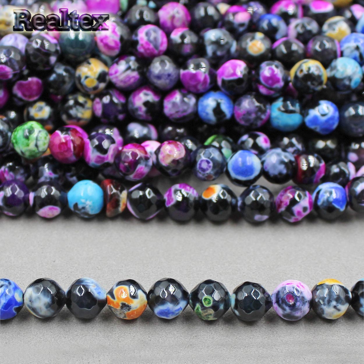 Бусины Реалтекс из натурального камня Агат шар граненый 8мм цв.mix