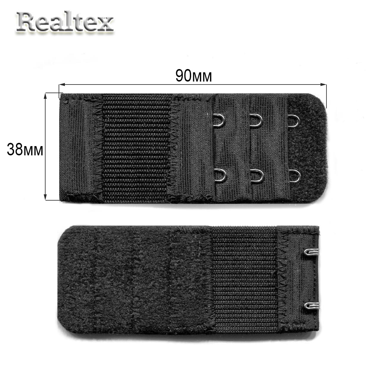 Удлинитель для бюстгалтера Реалтекс 38мм на 2 крючка (25шт) цв.черный