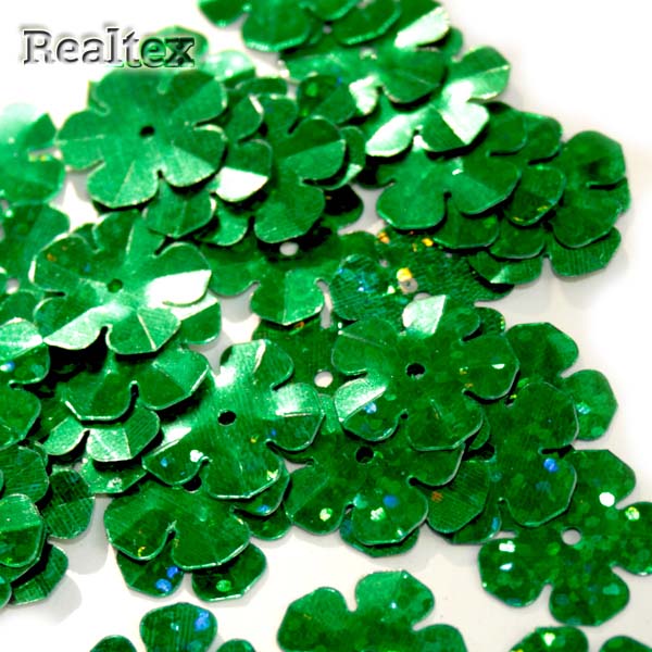 Пайетки "Астра" (10гр) "цветочки" 16мм цв.50104 зеленый голограмма