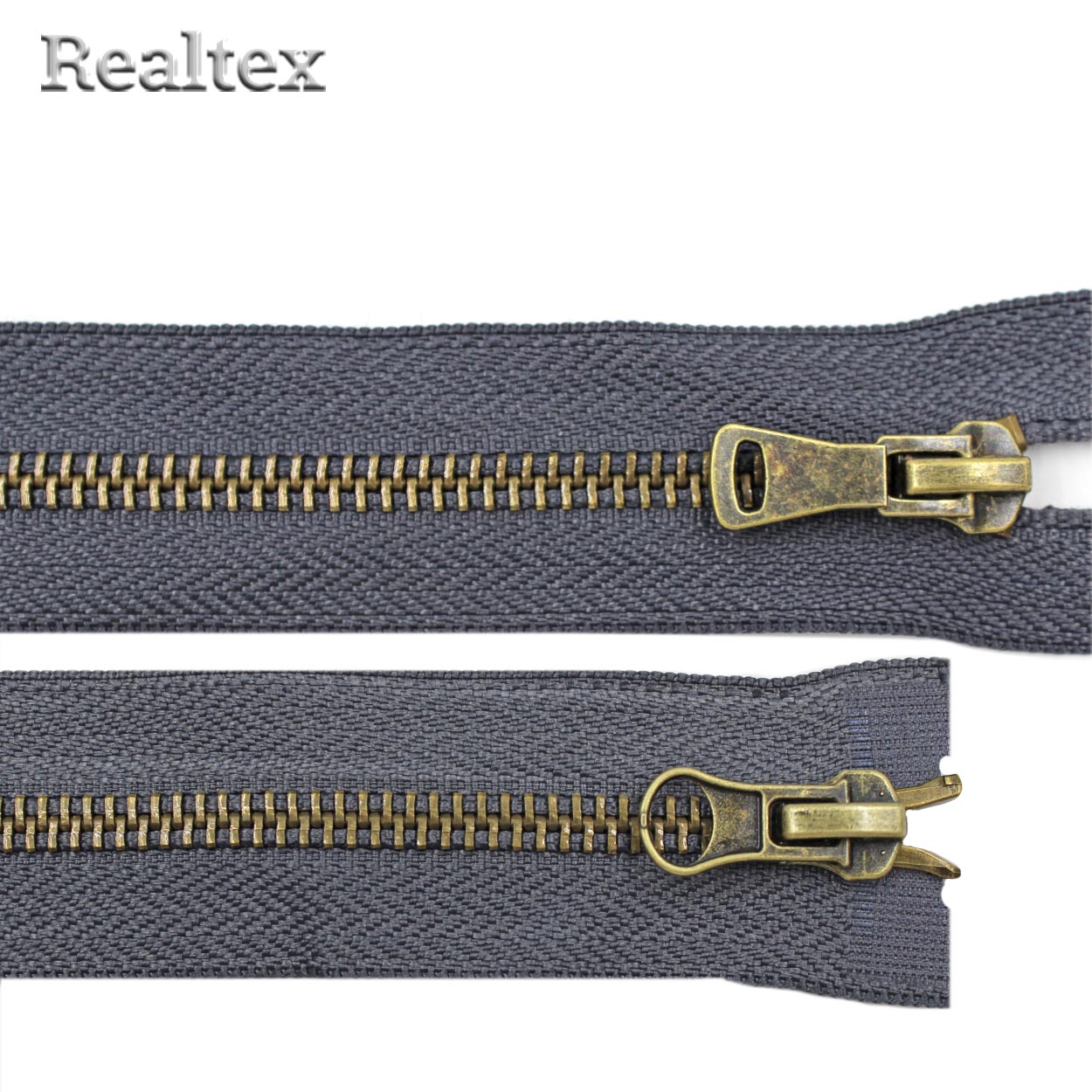 Молния металл Т.5 2замка 80см разъемная цв.антик/301 т.серый