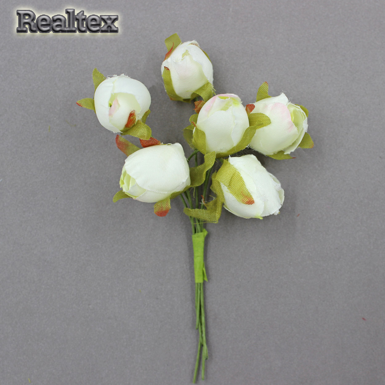 Декоративный букетик Realtex F "Бутон розы" 25*105мм (2 букетика * 6шт) цв.молочный