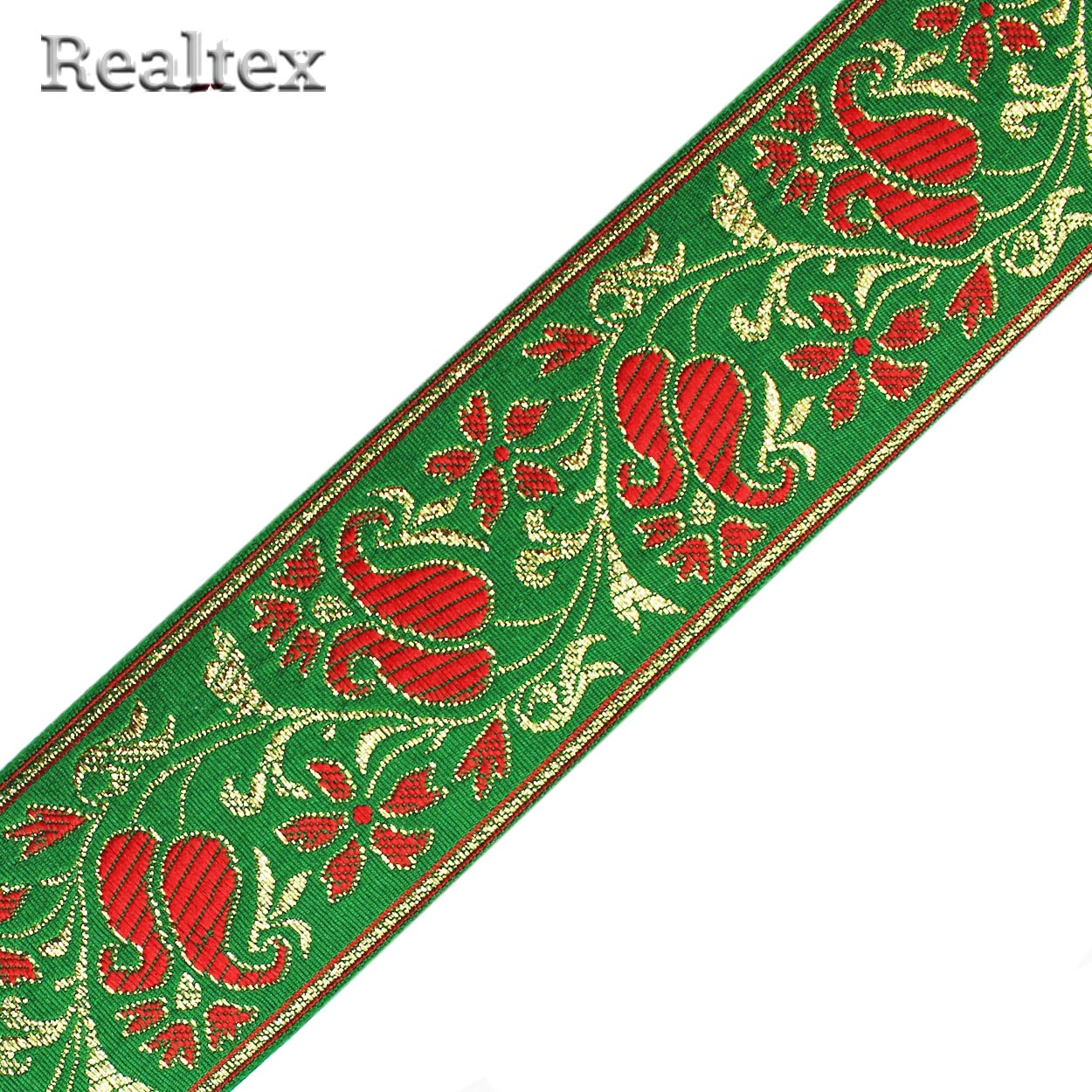 Тесьма жакардовая 50мм с3347г17 рис.9196 "в" (25м) цв.зеленый/золото