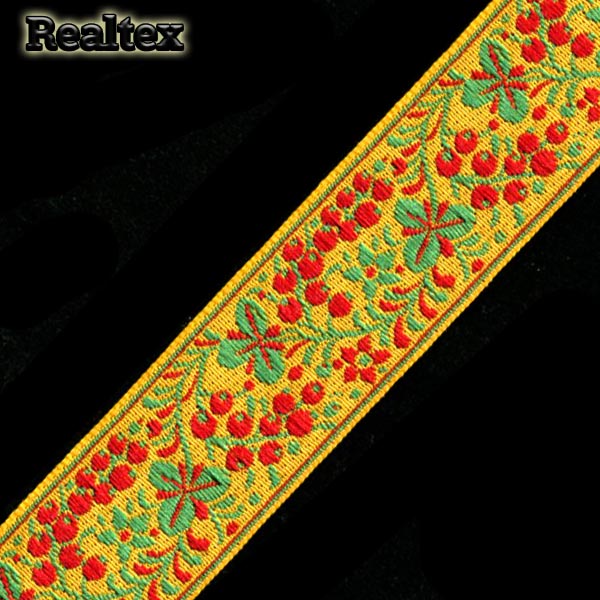 Тесьма жакардовая 32мм с1853г17 рис.9575 (25м) цв.желтый/красный