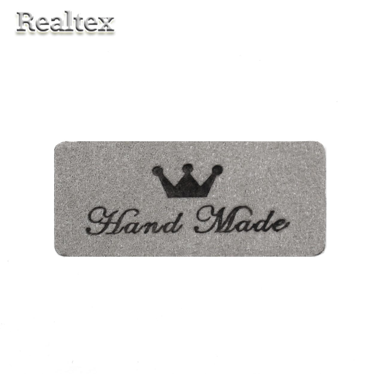 Бирка пришивная замша Realtex №03 "HandMade" цв.светло-серый