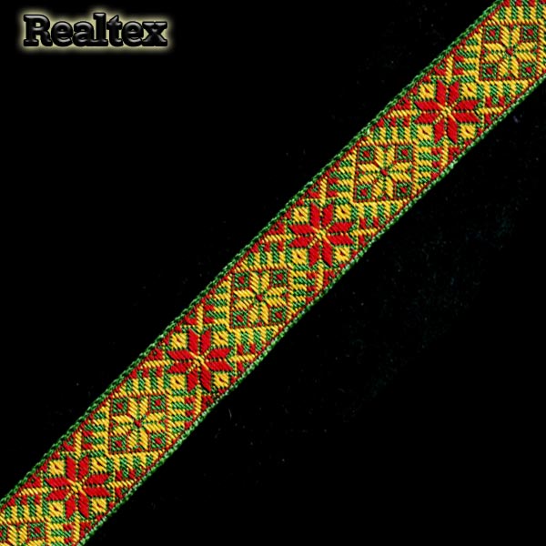 Тесьма жакардовая 18мм с1851г17 рис.9513 (25м) цв.зеленый/красный/желтый 