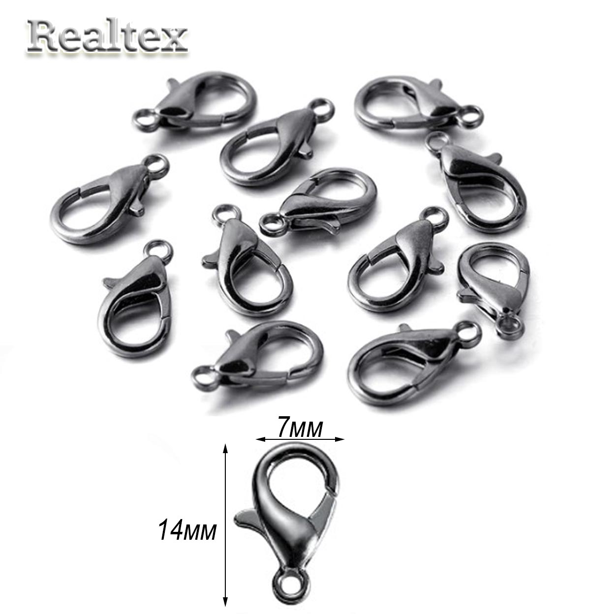 Застежка для бижутерии  "Реалтекс" карабин 14*7мм (50шт) цв.черный никель