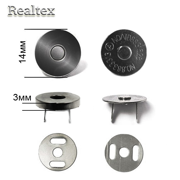 Кнопка Realtex магнитная на усиках 14мм h=3мм цв.черный никель