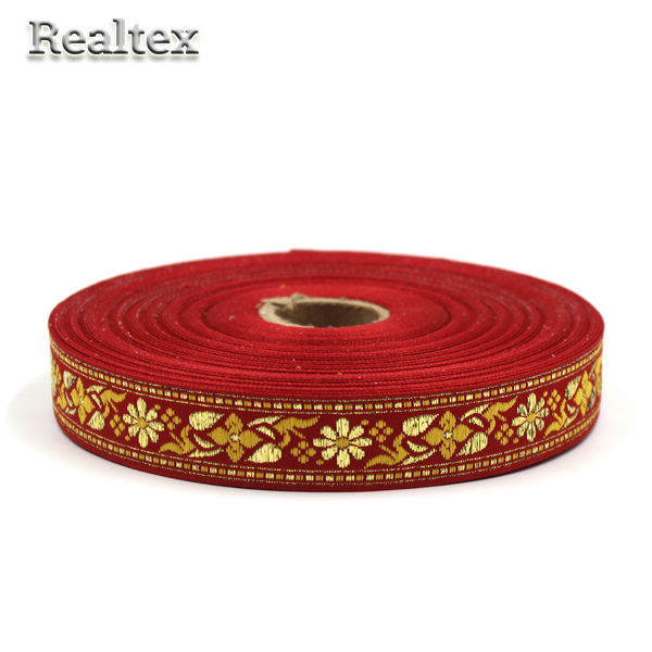 Тесьма жакардовая 24мм с1857г17 рис.9033 "в" (25м) цв.краный/золото