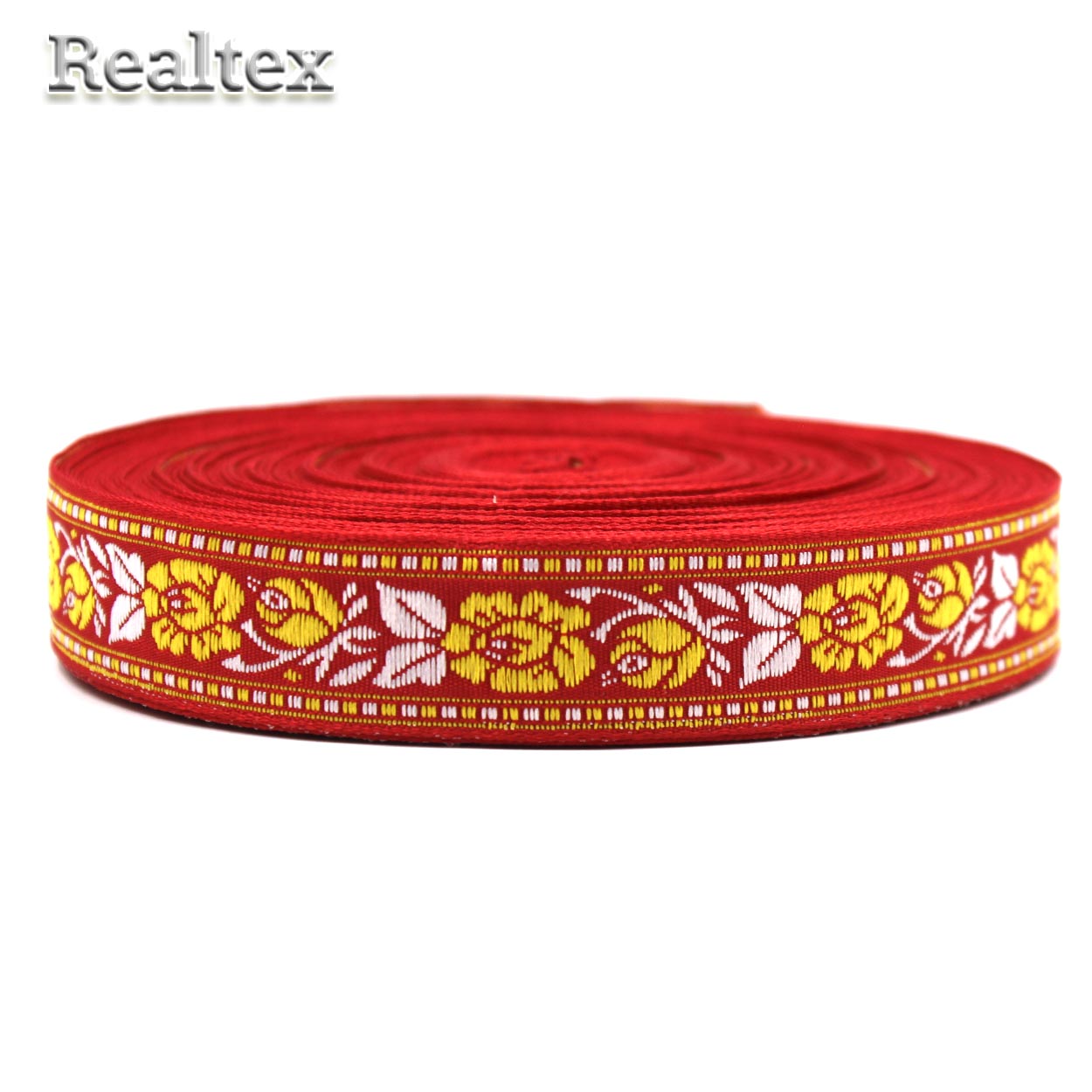 Тесьма жакардовая с1852г17 рис.8947 24мм (25м) цв.красный/желтый/белый