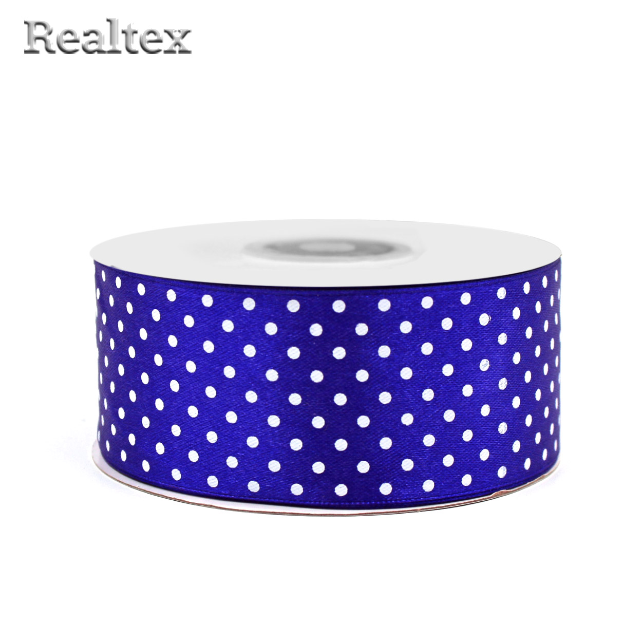 Лента атласная с рисунком  40мм  Realtex "Горох" цв.3086 синий