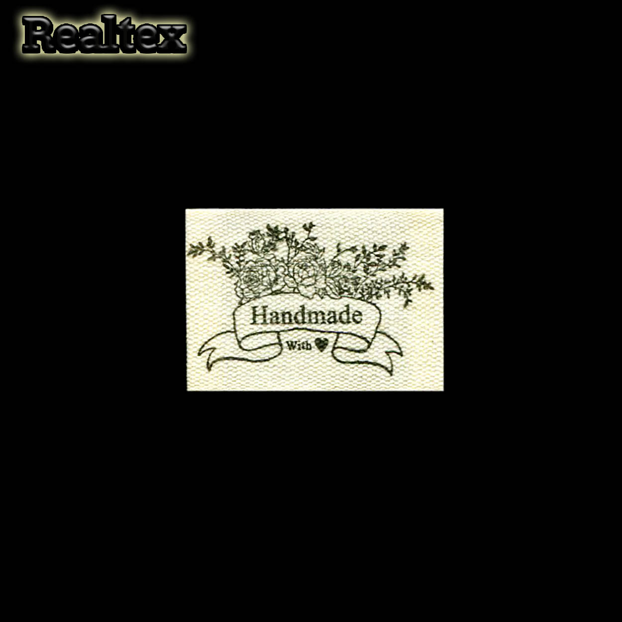 Бирка пришивная ткань Realtex №44 "HandMade" (25шт) цв.суровый