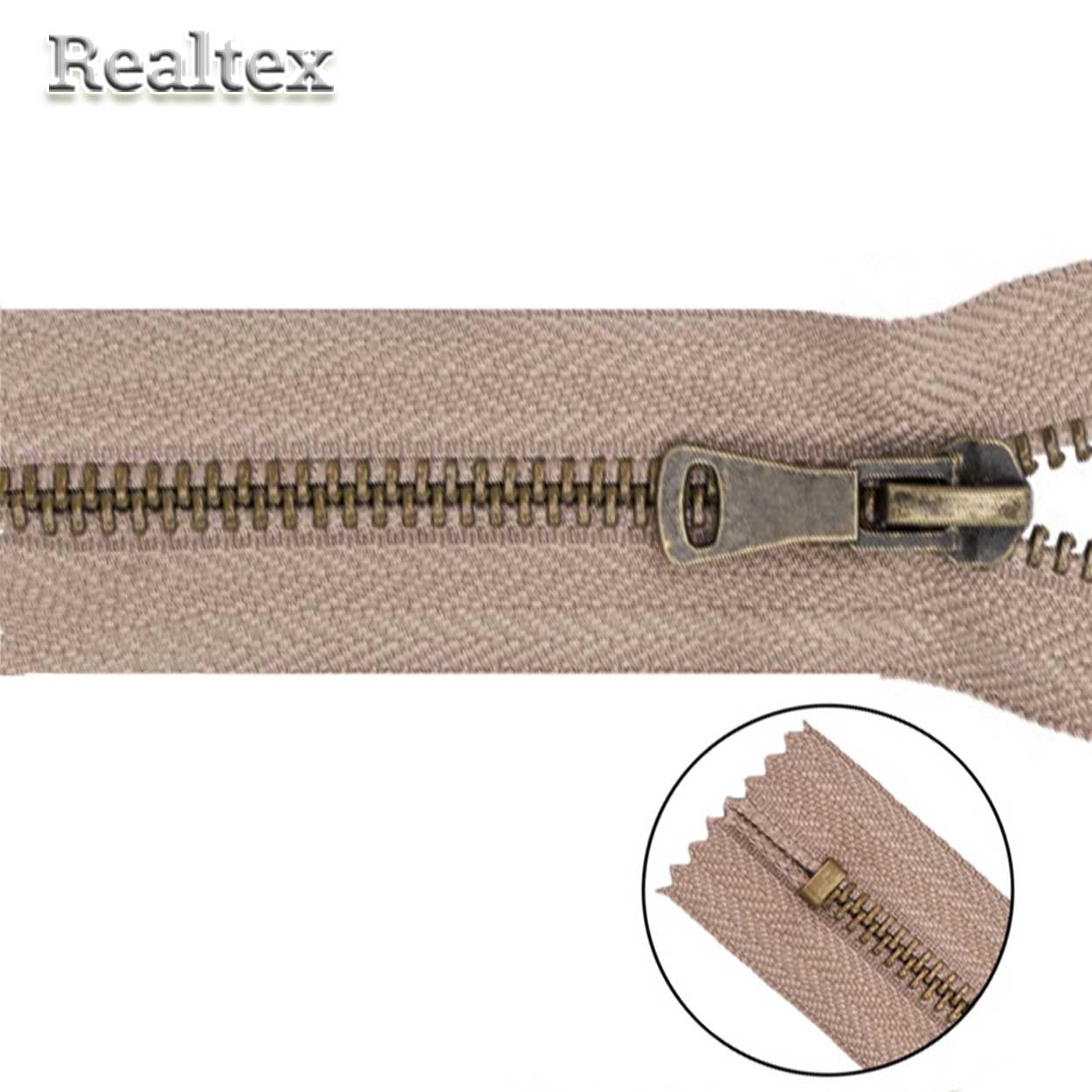 Молния металл Т.5 1 замок Б 18см неразъемная цв.антик/128 бежево-серый