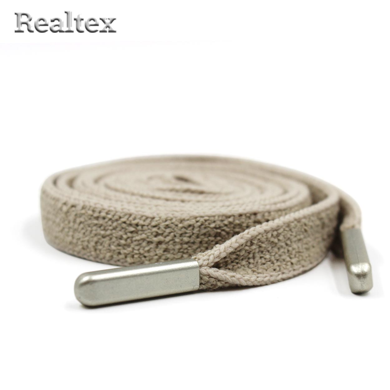 Шнур с наконечниками Realtex R- 5 плоский, однотонный, мягкий шир.8мм дл.140см (10шт) цв.светло-бежевый