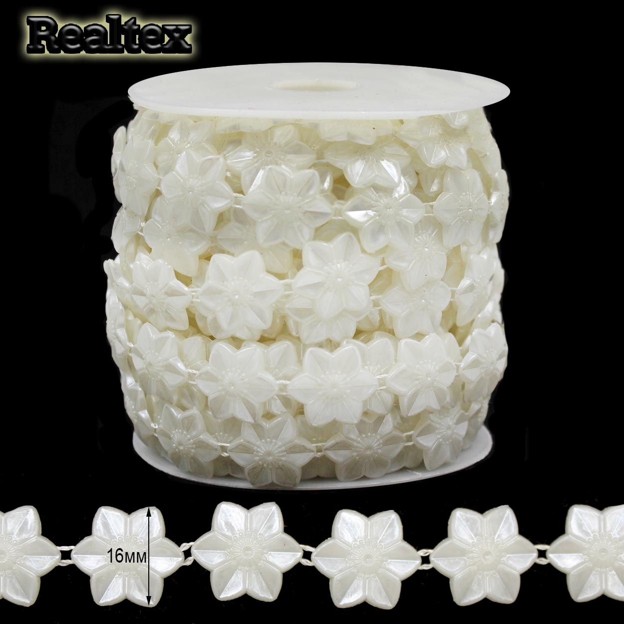 Полубусины тесьма  фигурные RS "Нарцисс" 16мм цв.белый