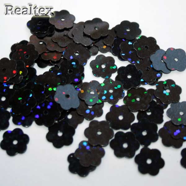 Пайетки "Астра" (10гр) "цветочки" 10мм цв.А50 черный голограмма