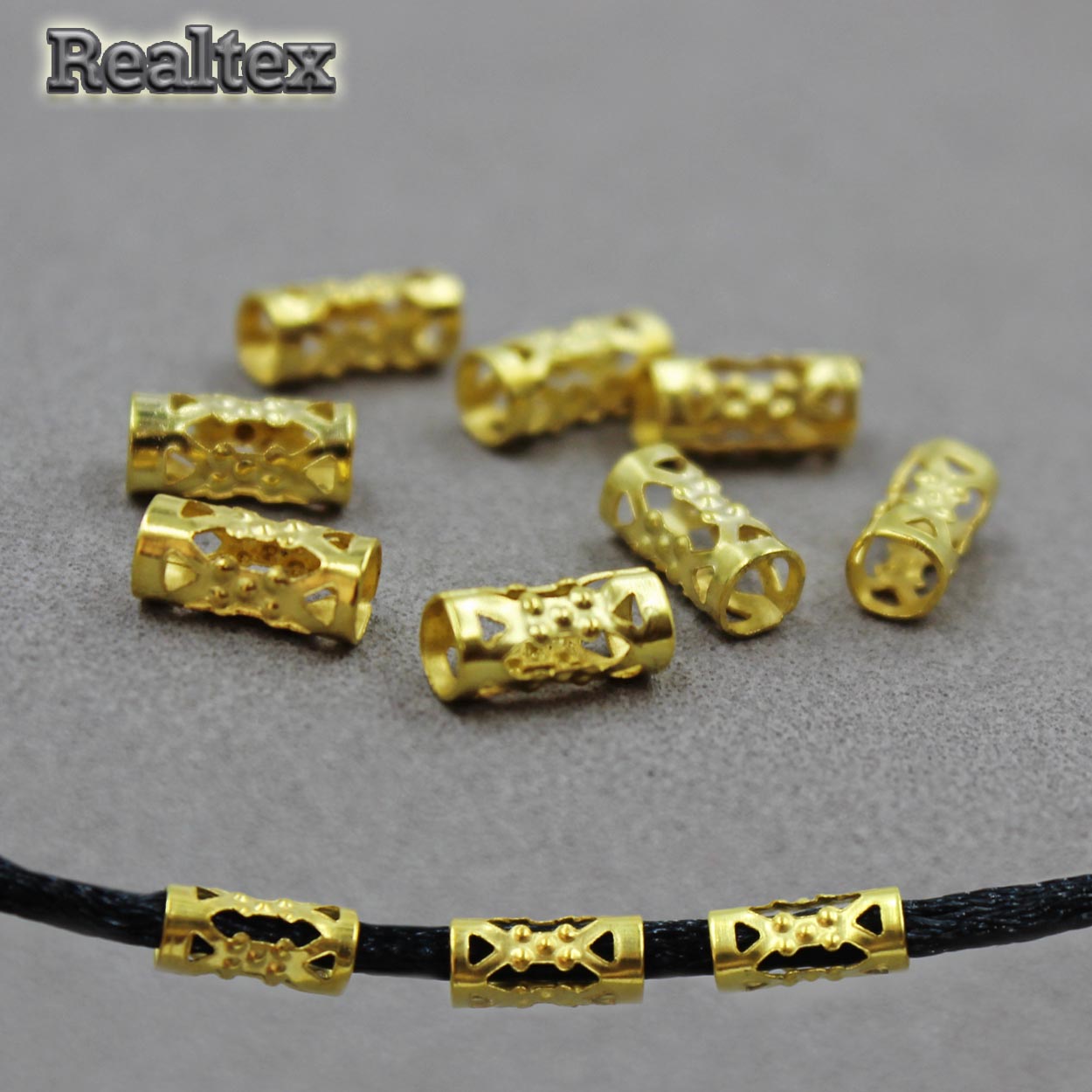 Трубочка ажурная "Realtex" для бижутерии 4*9мм (100шт) цв.золото