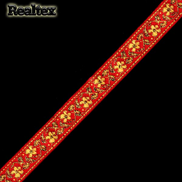 Тесьма жакардовая 18мм с1856г17 рис.9599 "в" (25м) цв.красный/золото