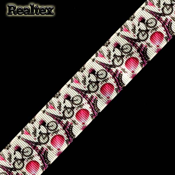 Лента репсовая с рисунком Реалтекс 25мм "Париж" цв.розовый/молочный