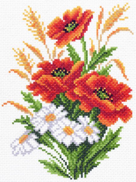 Рисунок на канве МП №1477 "Маки и ромашки" 28х37см