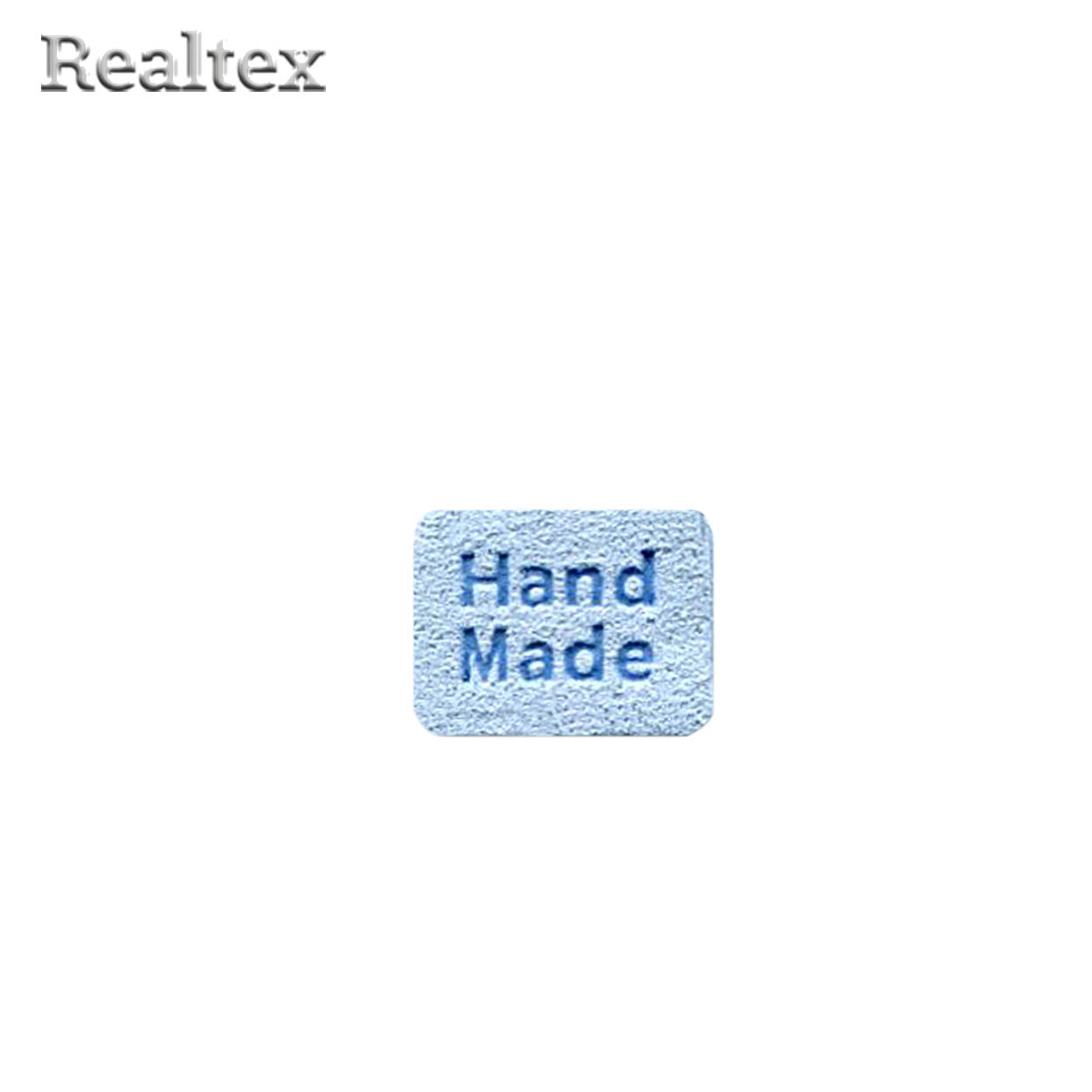 Бирка пришивная замша Realtex №22 "HandMade" цв.светло-голубой