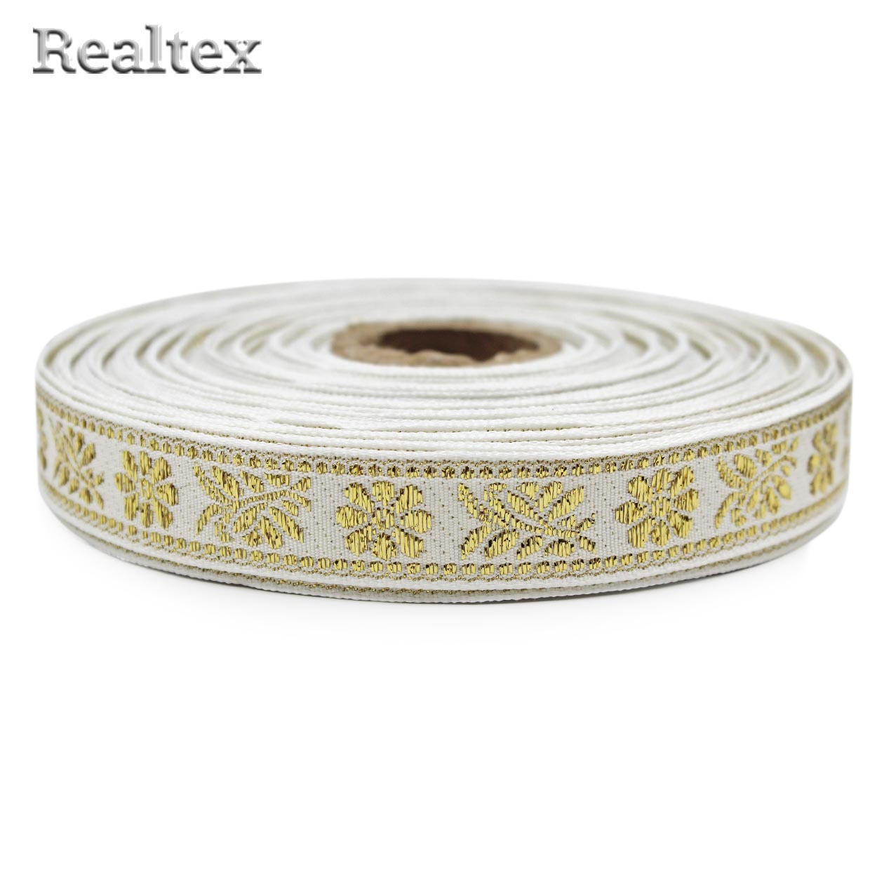Тесьма жакардовая 18мм с1856г17 рис.9826"в" (25м) цв.белый/золото