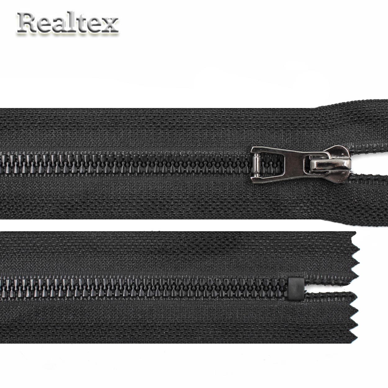 Молния трактор  Realtex R-8 декоративная Т.5 1замок 20см не разъемная (акулий зуб) цв.черный