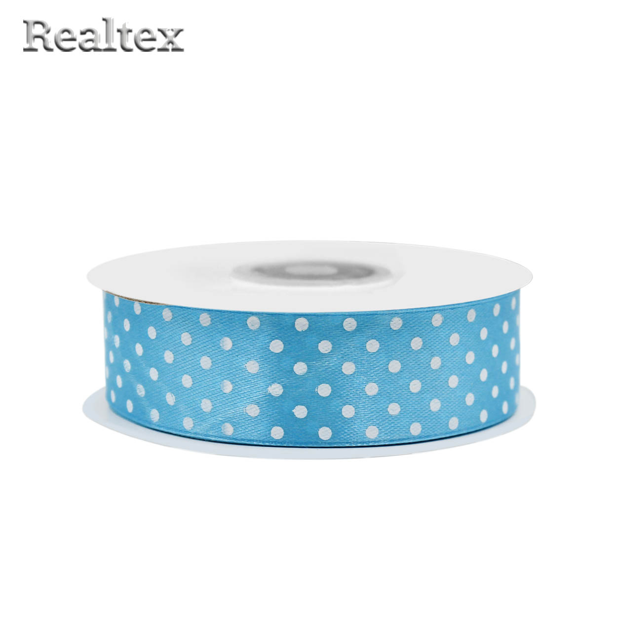 Лента атласная с рисунком  25мм  Realtex "Горох" цв.3081 голубой
