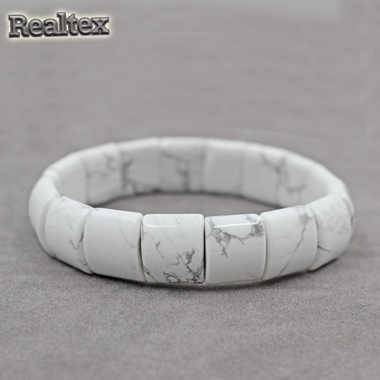 Браслет Realtex из натурального камня Квадрат полукруглый цв.белый