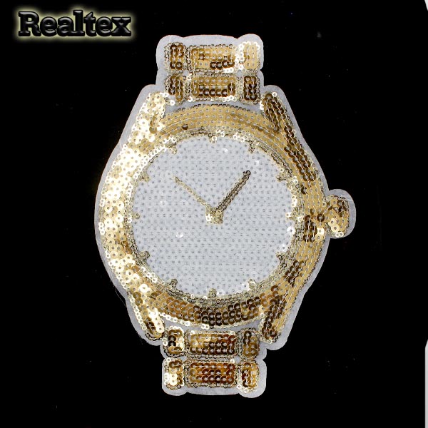 Термоаппликации с пайетками Реалтекс M0890 "Часы" цв.золото