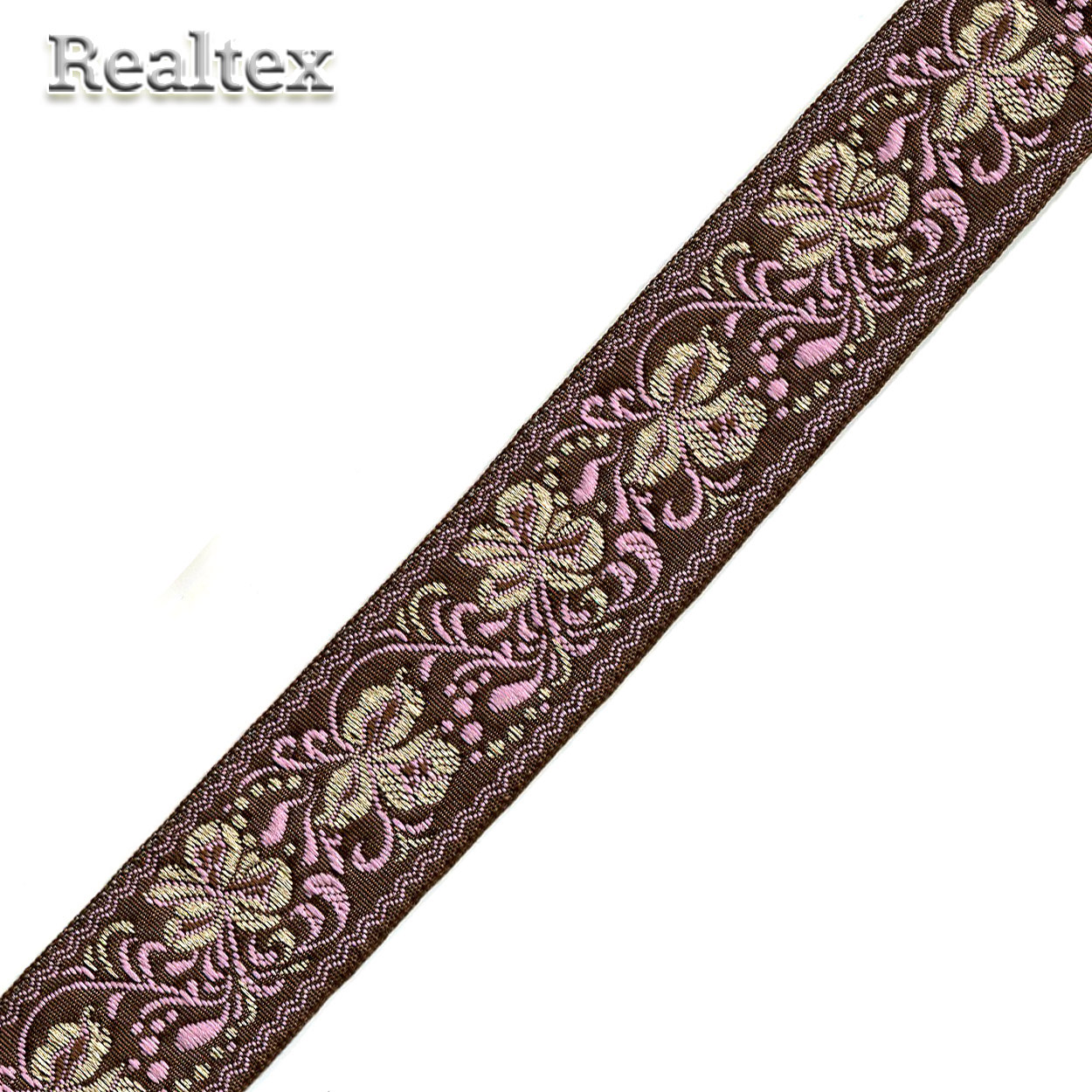 Тесьма жакардовая 32мм с1853г17 рис.9108 (10м) цв.коричневый/бежевый/сиреневый