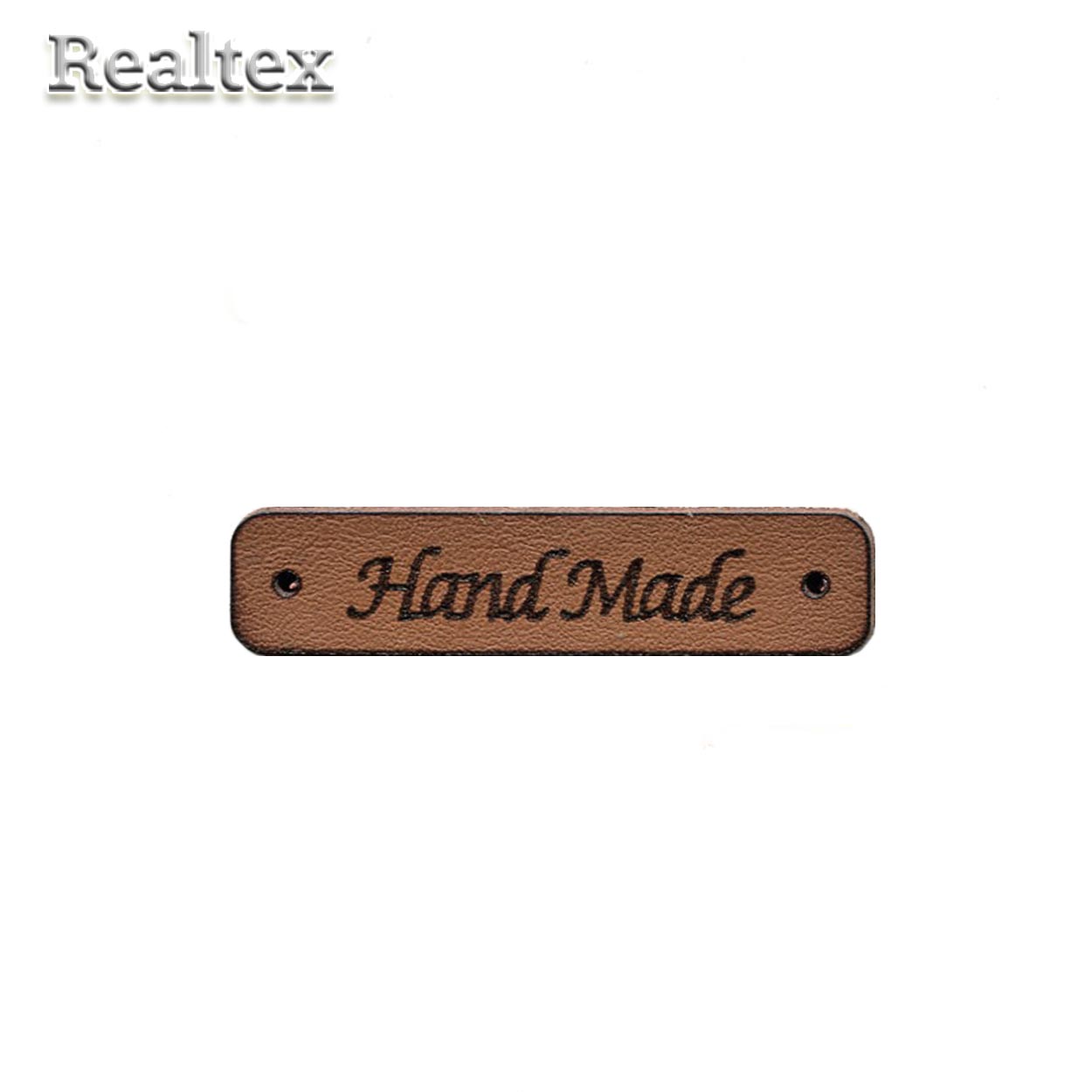 Бирка пришивная кожзам Realtex №13 "HandMade" цв.коричневый