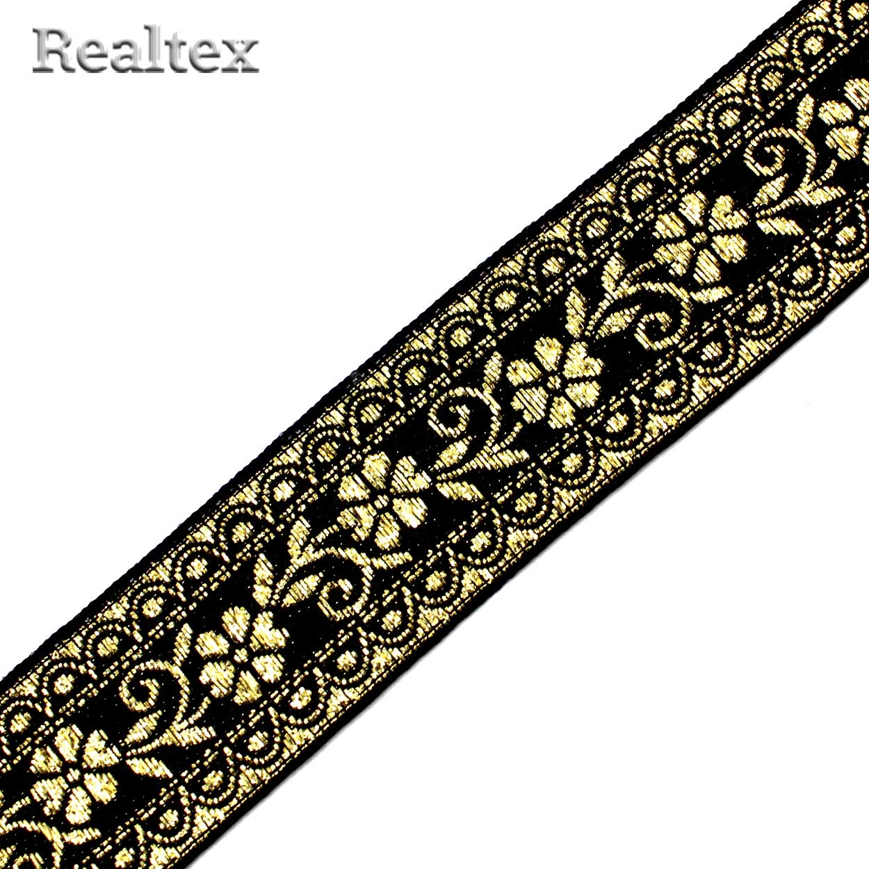 Тесьма жакардовая 32мм с3104г17 рис.9842 "в" (25м) цв.черный/золото