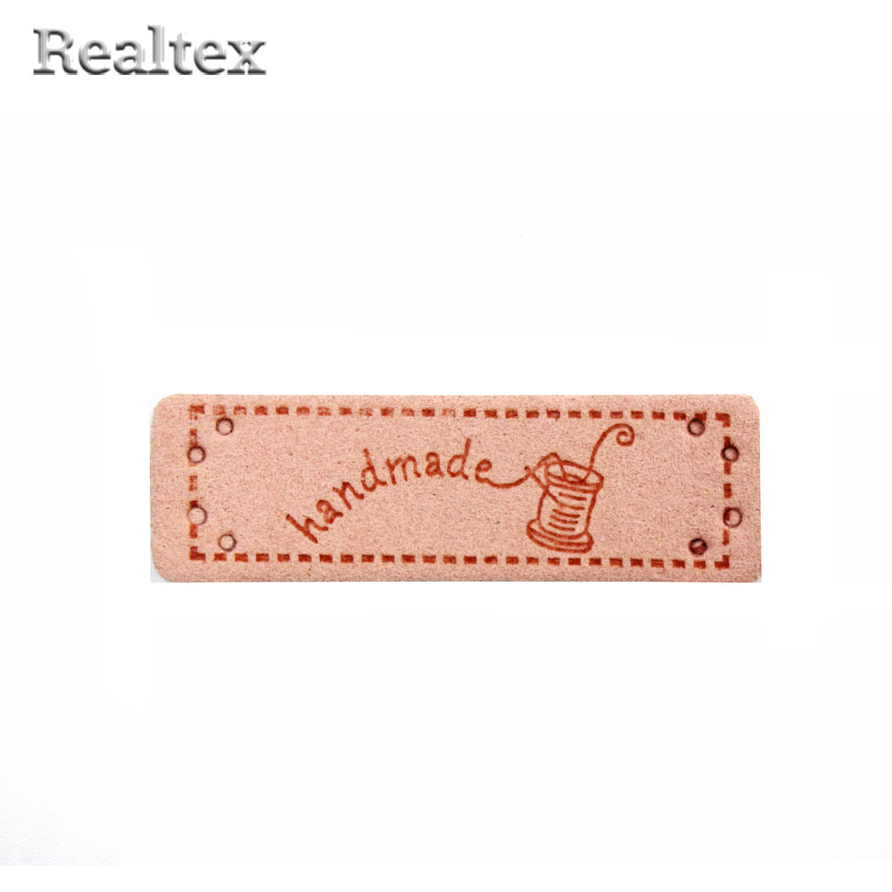 Бирка пришивная замша Realtex №24 "Катушка ниток с иглой" цв.пудровый