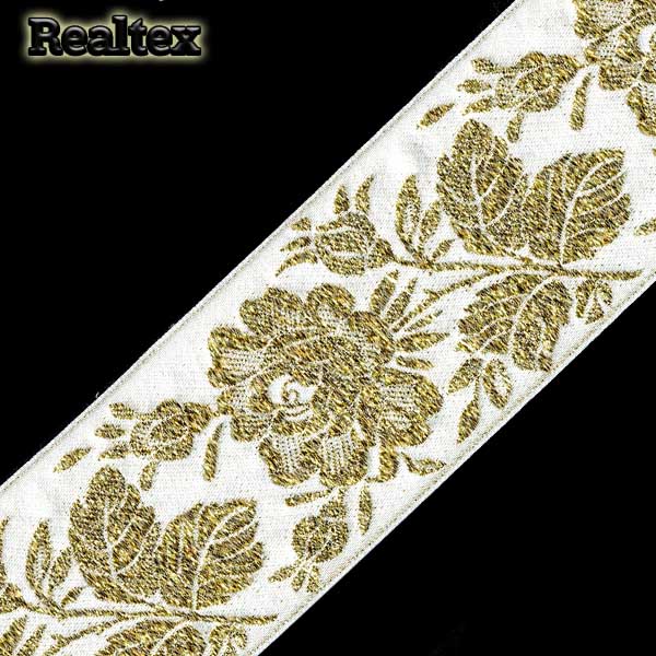 Тесьма жакардовая 65мм с3017г17 рис.9051 (25м) цв.белый/золото