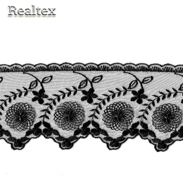 Кружево Реалтекс на сетке  90мм 8BE1042 цв.черный