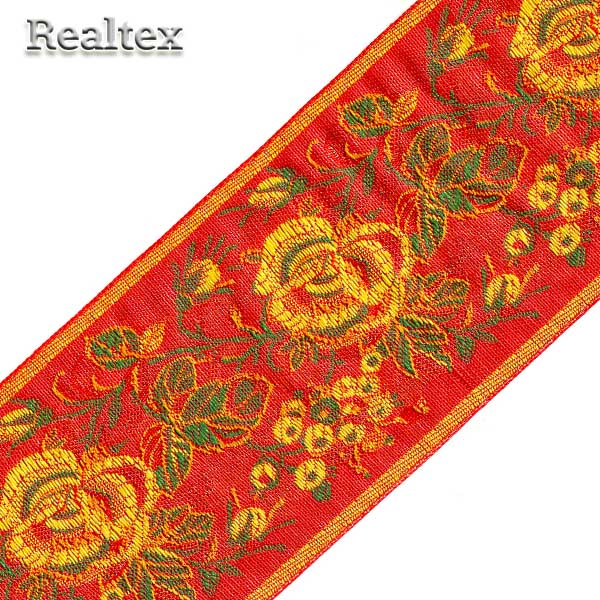 Тесьма жакардовая 90мм с3786г17 рис.9421 (25м) цв.красный