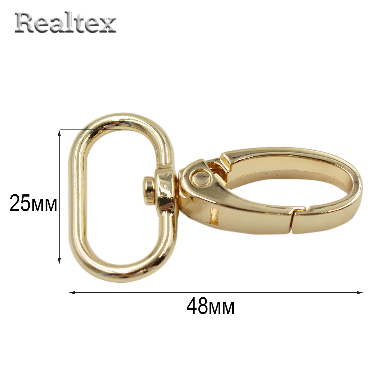  Карабин Realtex 25мм (10шт) цв.полированное золото
