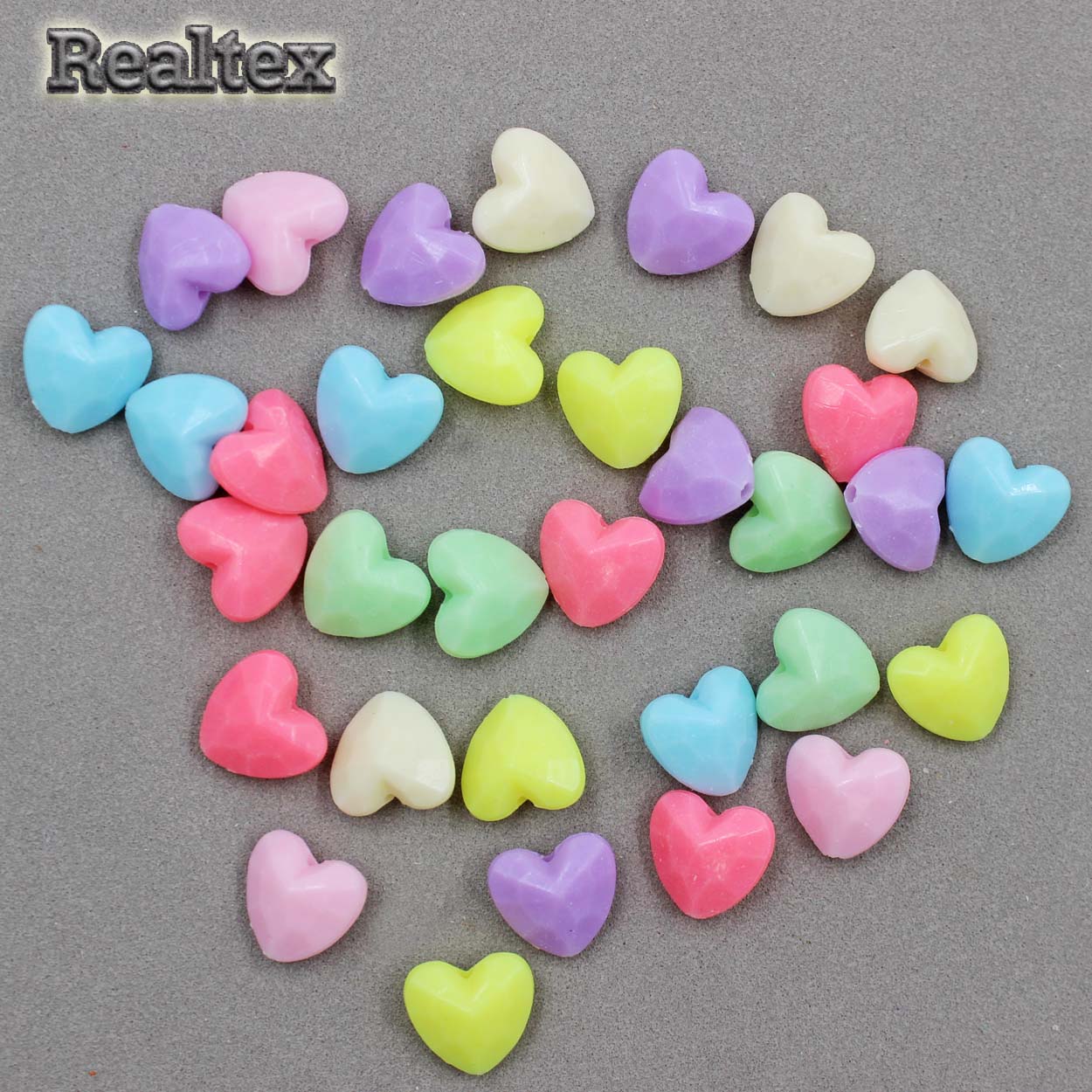 Бусины пластик Реалтекс Сердечки Граненые (500гр) цв.mix