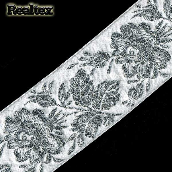 Тесьма жакардовая 65мм с3017г17 рис.9051 (25м) цв.белый/серебро