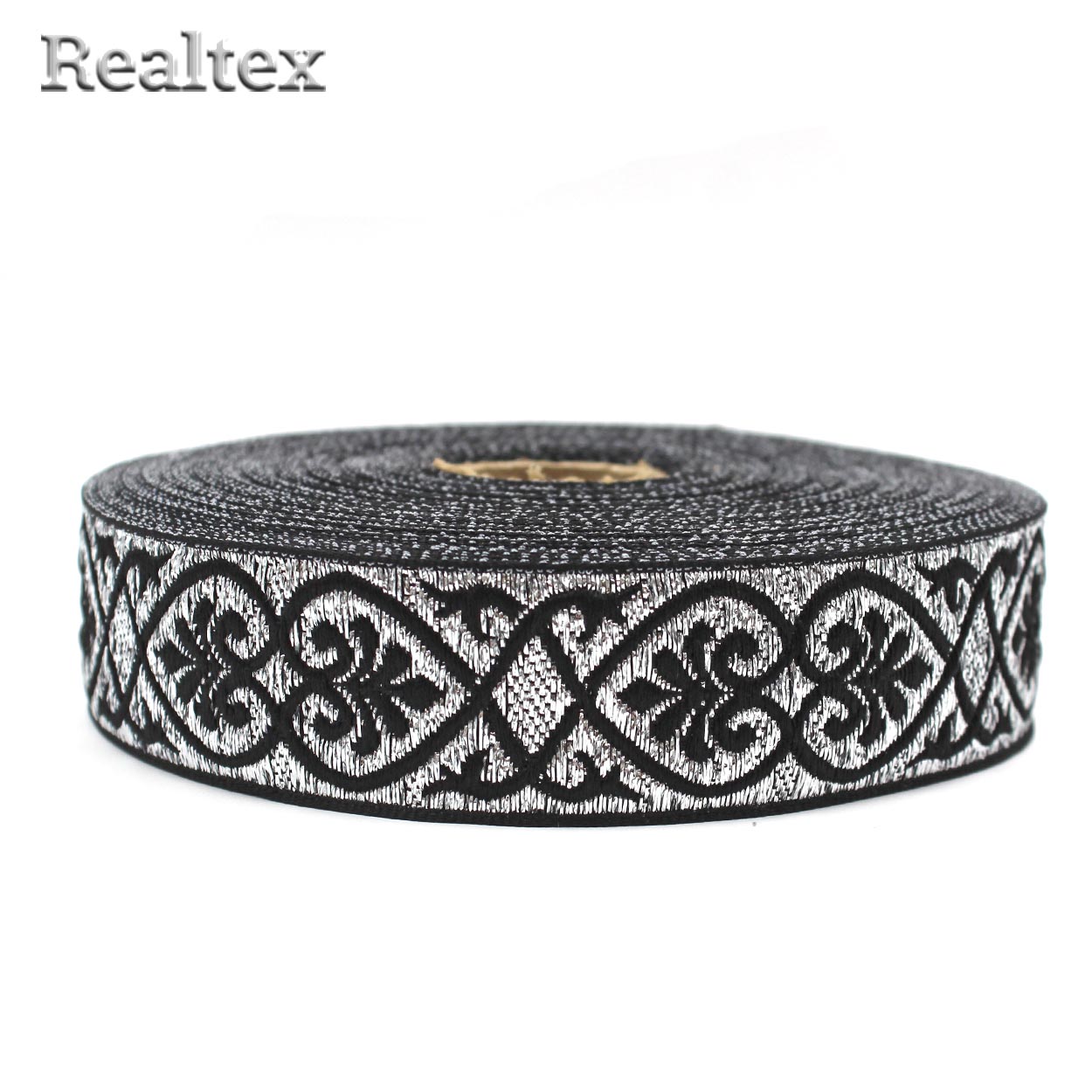 Тесьма жакардовая 32мм с3104г17 рис.9818 "в" (25м) цв.черный/серебро