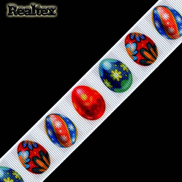 Лента репсовая с рисунком Realtex 25мм "Яйца пасхальные" 